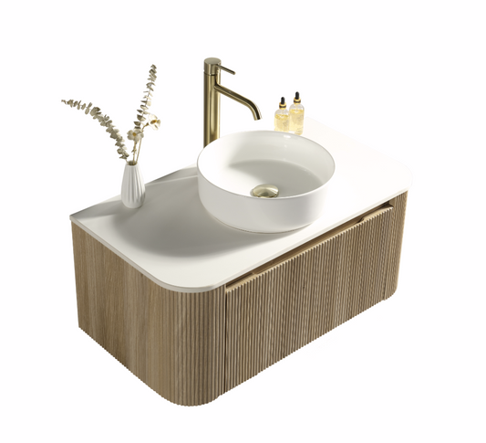 Faenza 870mm Fluted Wall Mounted Vanity Unit & Sintered Stone Counter Top - Amber Oak
