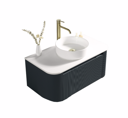 Faenza 870mm Fluted Wall Mounted Vanity Unit & Sintered Stone Counter Top - Midnight Blue