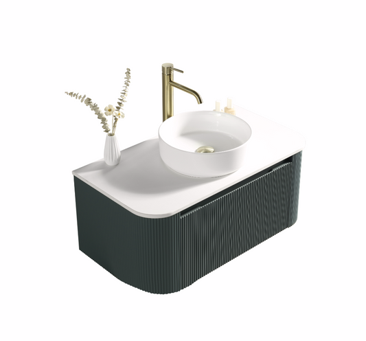 Faenza 870mm Fluted Wall Mounted Vanity Unit & Sintered Stone Counter Top - Smoked Sage