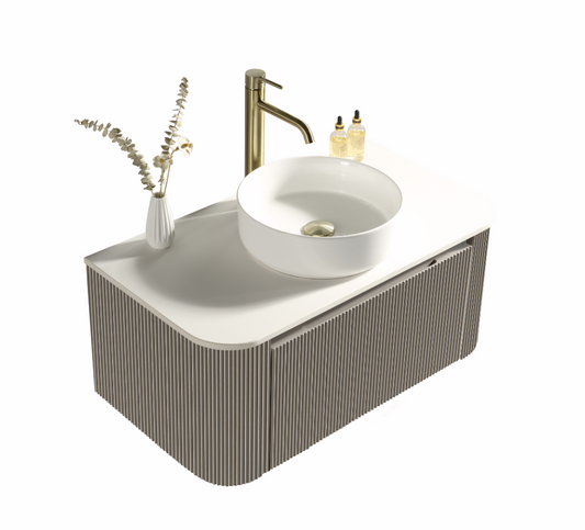 Faenza 870mm Fluted Wall Mounted Vanity Unit & Sintered Stone Counter Top - Cashmere