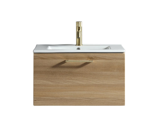 Vicenza 600mm 1 Drawer Wall Mounted Vanity Unit & Basin - Amber Oak