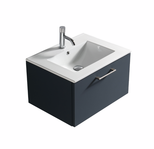 Vicenza 600mm 1 Drawer Wall Mounted Vanity Unit & Basin - Smoked Sage