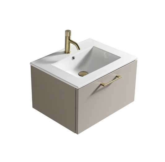 Vicenza 600mm 1 Drawer Wall Mounted Vanity Unit & Basin - Cashmere