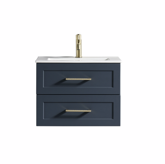 Modena 600mm 2 Drawer Wall Mounted Vanity Unit & Basin - Midnight Blue