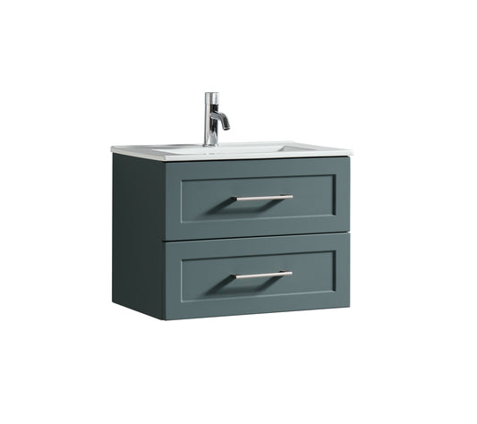 Modena 600mm 2 Drawer Wall Mounted Vanity Unit & Basin - Smoked Sage