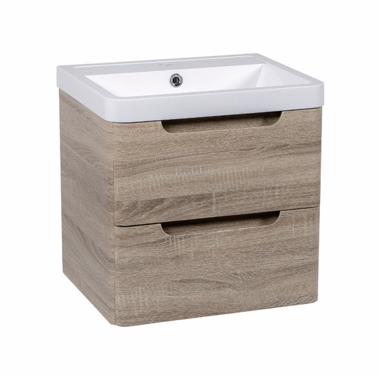Vela 500mm 2 Drawer Floor standing Vanity Unit & Basin - Amber Oak