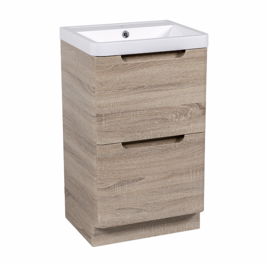 Vela 500mm 2 Drawer Floorstanding Vanity Unit & Basin - Amber Oak
