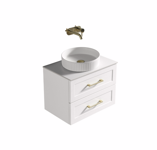 Modena 600mm 2 Drawer Wall Mounted Vanity Unit & Basin - Satin White