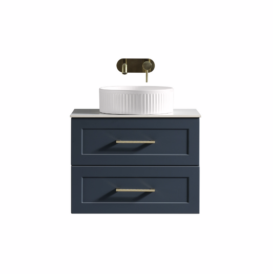 Modena 600mm 2 Drawer Wall Mounted Vanity Unit & Basin - Midnight Blue