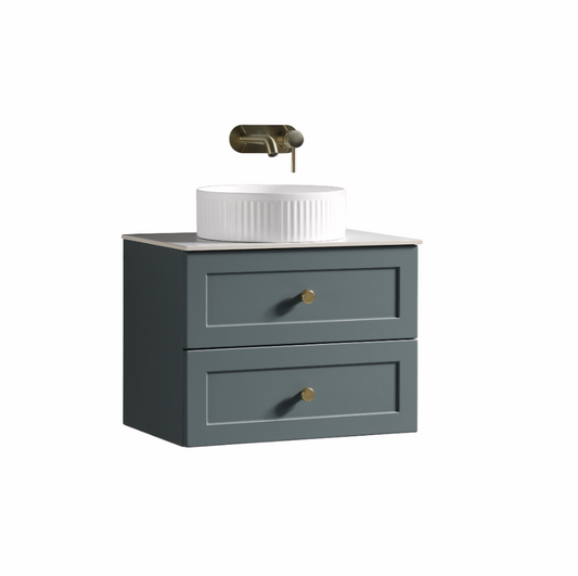Modena 600mm 2 Drawer Wall Mounted Vanity Unit & Basin - Smoked Sage