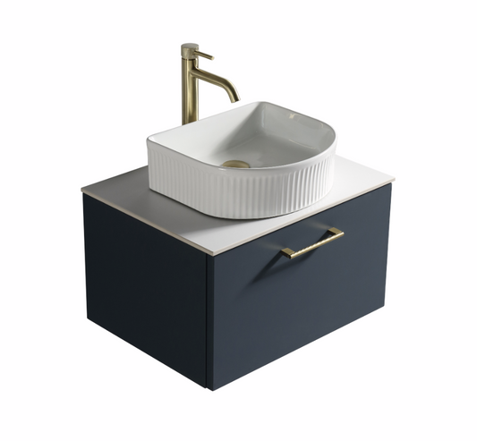Vicenza 600mm 1 Drawer Wall Mounted Vanity Unit & Sintered Stone Counter Top - Midnight Blue
