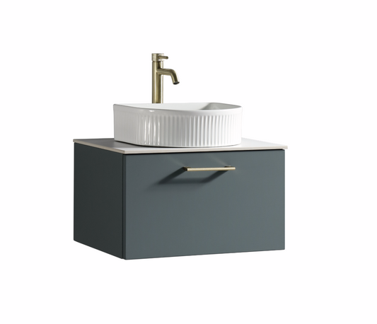 Vicenza 600mm 1 Drawer Wall Mounted Vanity Unit & Sintered Stone Counter Top - Smoked Sage