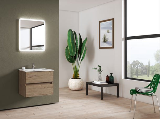 Roma 500mm 2 Drawer Wall Mounted Vanity Unit & Basin - Heritage Oak