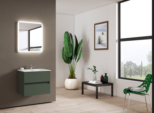 Roma 500mm 2 Drawer Wall Mounted Vanity Unit & Basin - Emerald Green