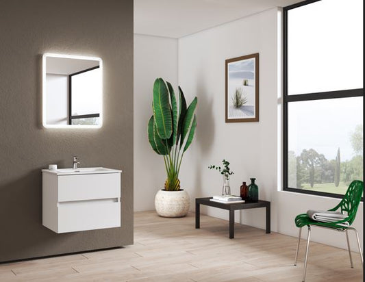 Roma 500mm 2 Drawer Wall Mounted Vanity Unit & Basin - White