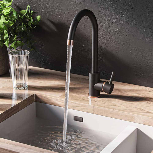 Rimini Single Lever Kitchen Tap - Black & Rose Gold