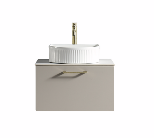 Vicenza 600mm 1 Drawer Wall Mounted Vanity Unit & Sintered Stone Counter Top - Cashmere