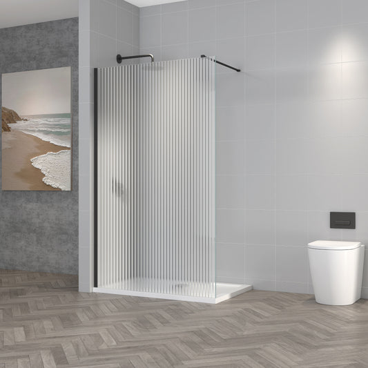 1200mm Fluted Wetroom Screen - Black