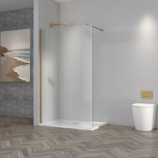 1200mm Fluted Wetroom Screen - Brushed Brass