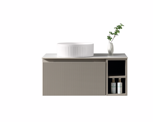Faenza 800mm Wall Mounted Vanity Unit & Countertop with Side Storage - Brunello Cashmere RH