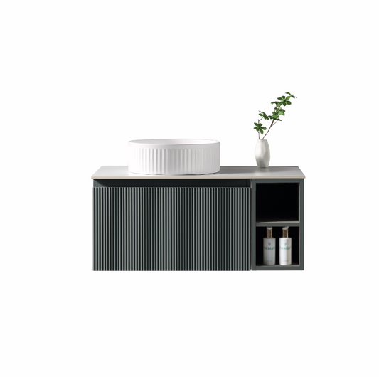 Faenza 800mm Wall Mounted Vanity Unit & Countertop with Side Storage - Riveria Blue RH