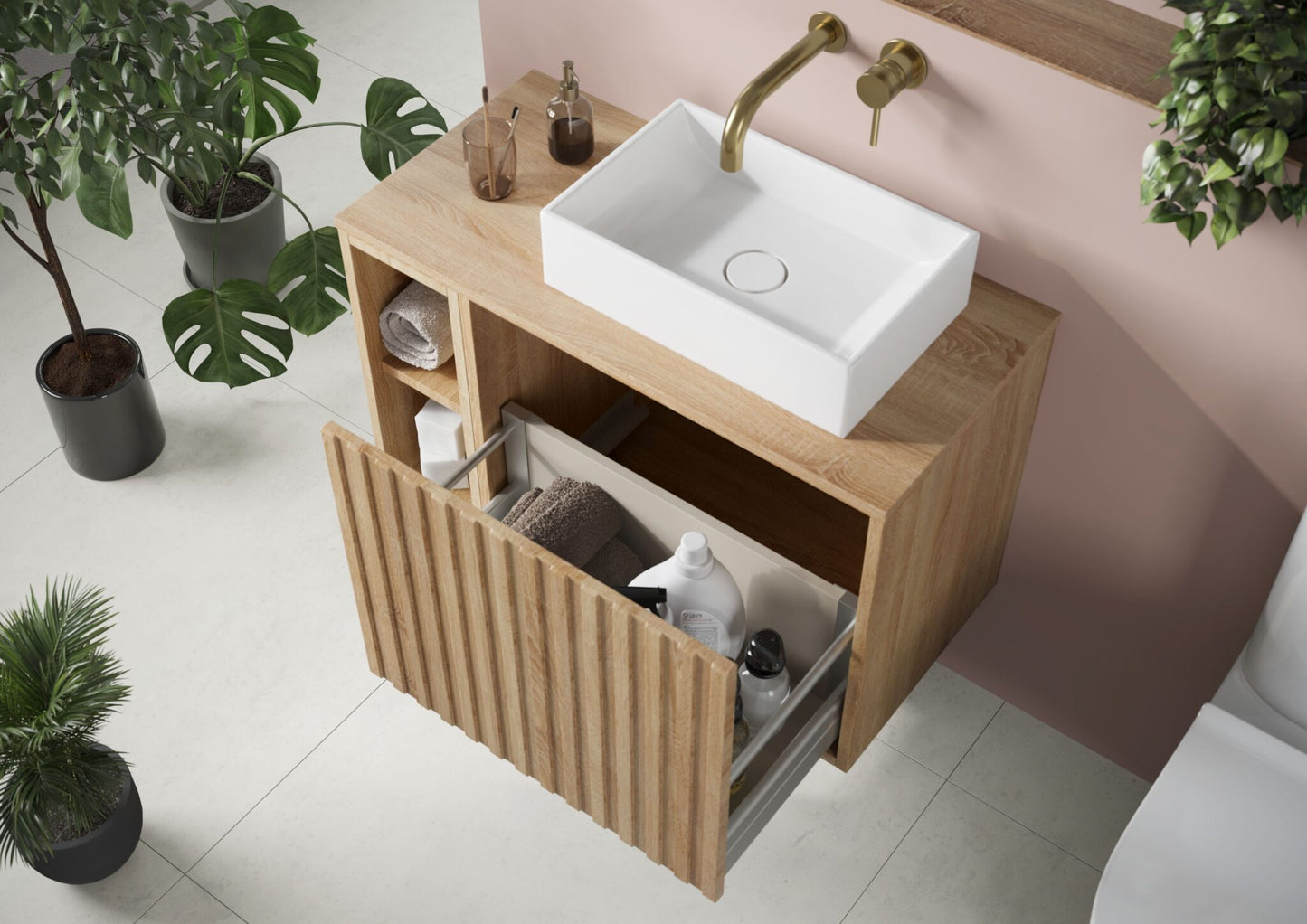 Livano 800mm Wall Mounted Vanity Unit - Oak