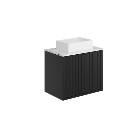 Livano 600mm Wall Mounted Vanity Unit & Stone Counter Top  - Black