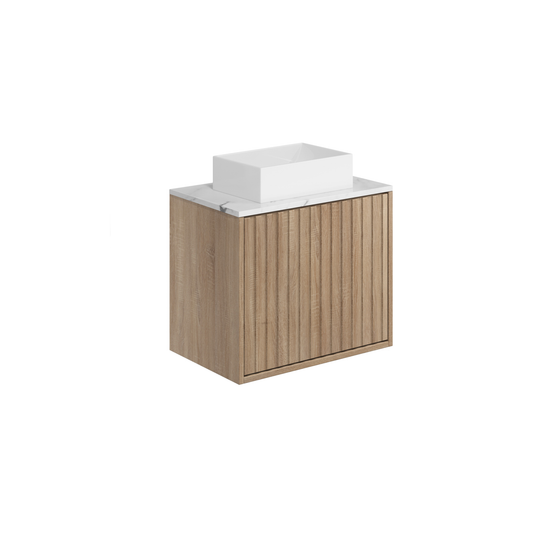 Livano 600mm Wall Mounted Vanity Unit & Stone Counter Top - Oak