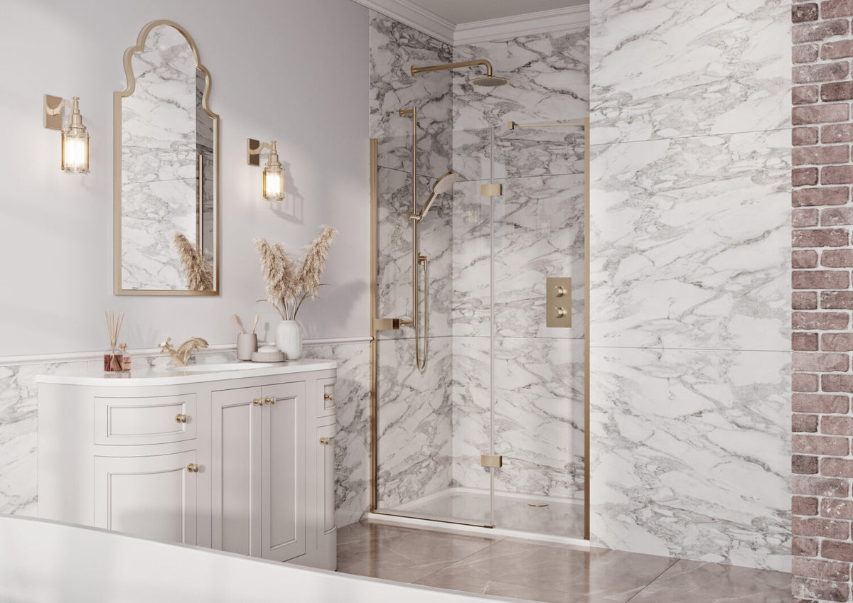 Cordoba Frameless Hinged Shower Door - Brushed Brass