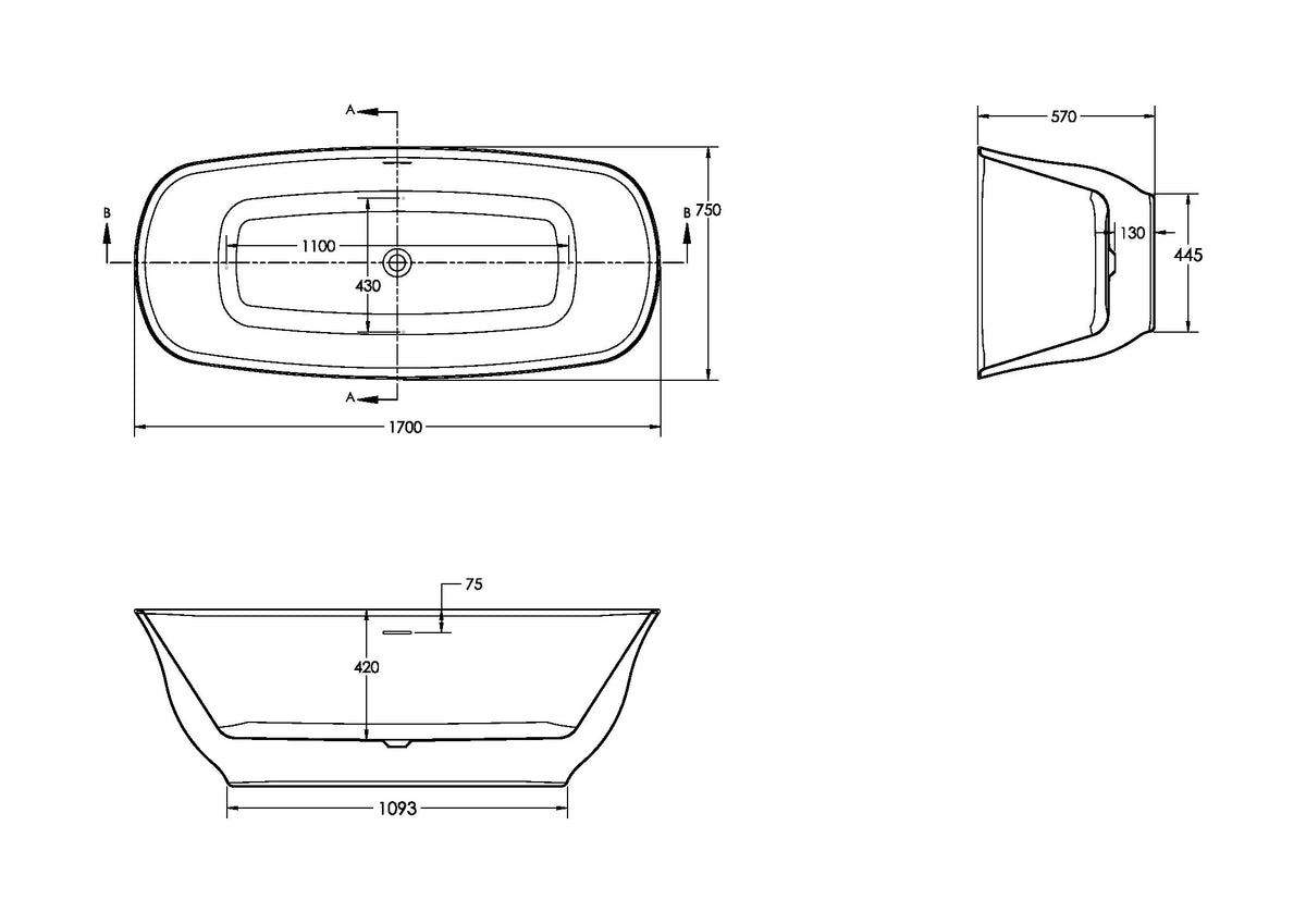 Ravello Freestanding Bath - dimensions