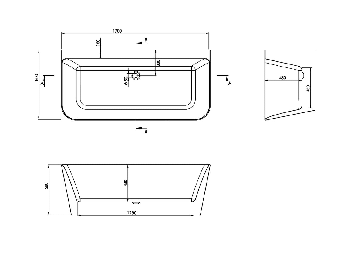 Verona Back To Wall Bath - dimensions