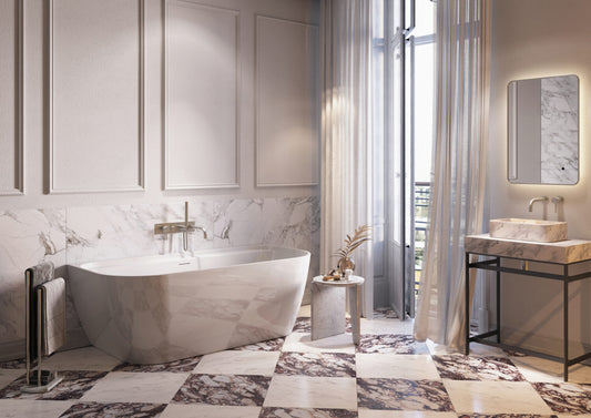 Positano Back To Wall Bath - Gloss White - in situ