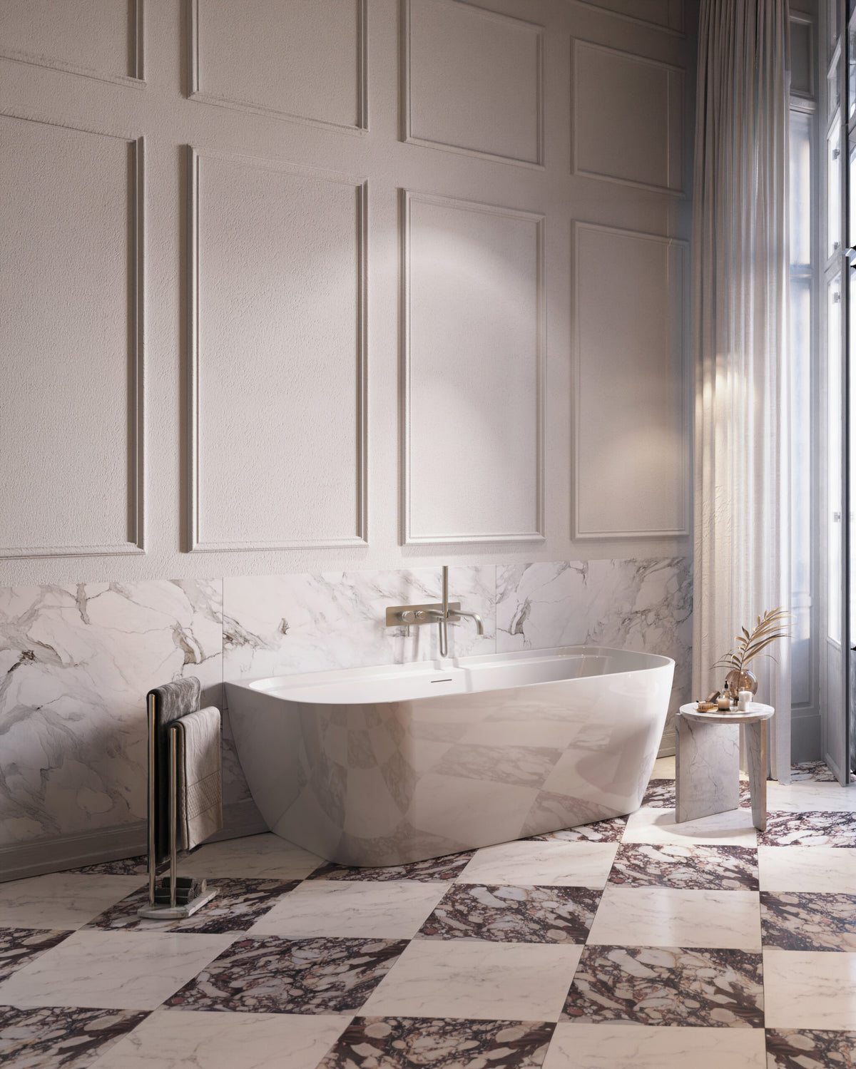 Positano Back To Wall Bath - Gloss White - in situ 2