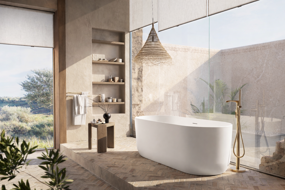 Elba Oval Bath - Matt White - in situ