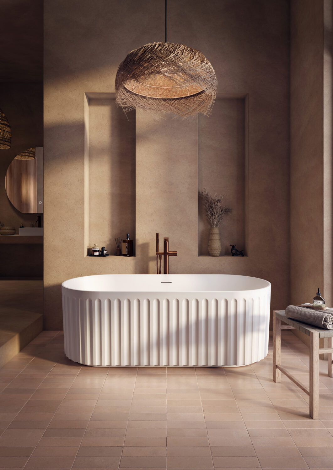Sorrento Oval Fluted Bath - Matt White - in situ