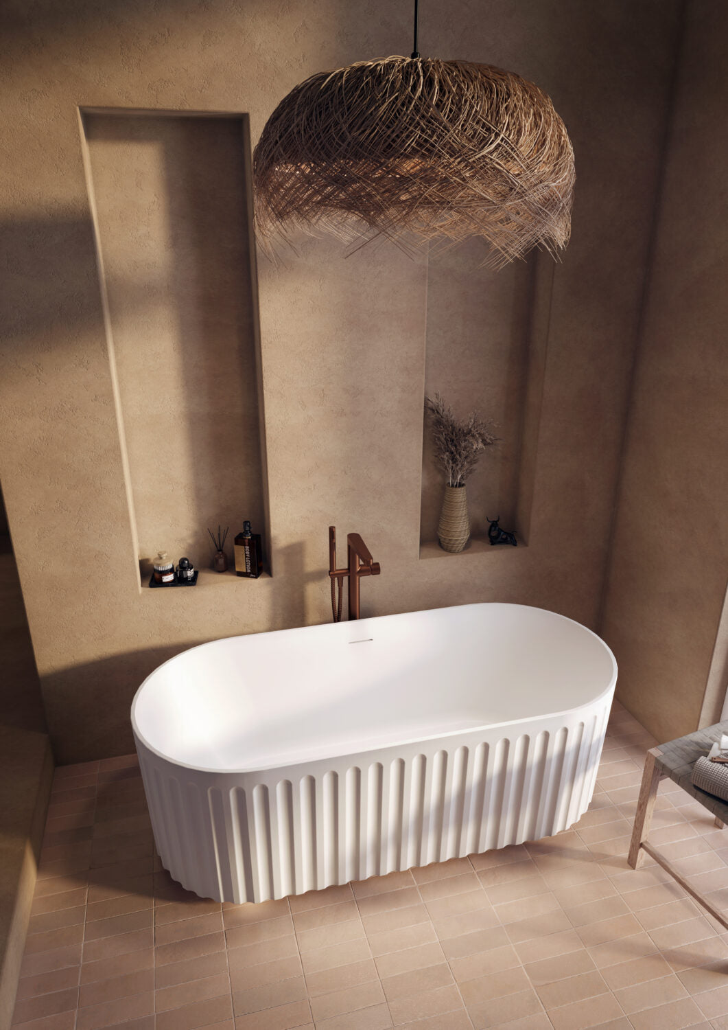 Sorrento Oval Fluted Bath - Matt White - in situ 2