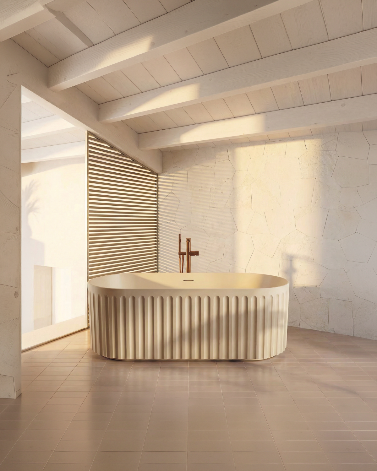 Sorrento Oval Fluted Bath - Matt Stone - in situ