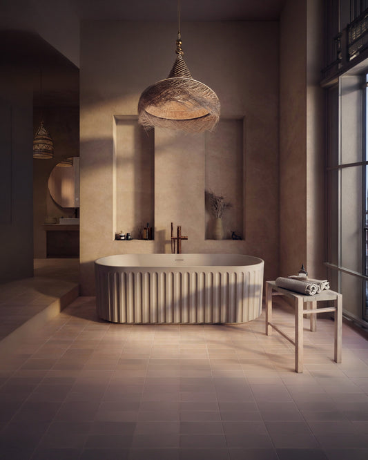 Sorrento Oval Fluted Bath - Matt Clay - in situ