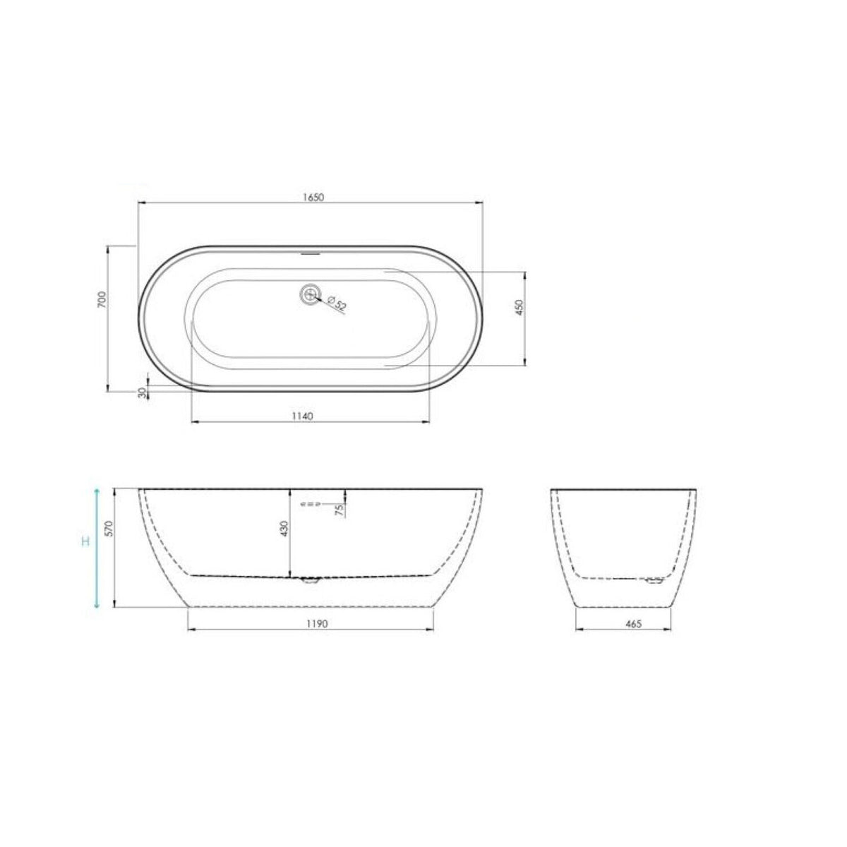 Lerici Freestanding Bath - dimensions