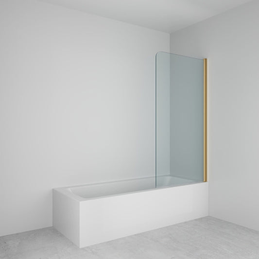 Athena Curved Single Panel Hinged Bath Screen - Brushed Brass