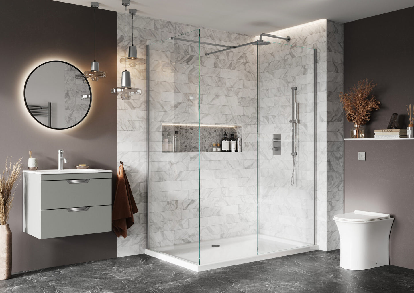 Sense8 1200mm Wetroom Screen & Support Arm - Brushed Nickel