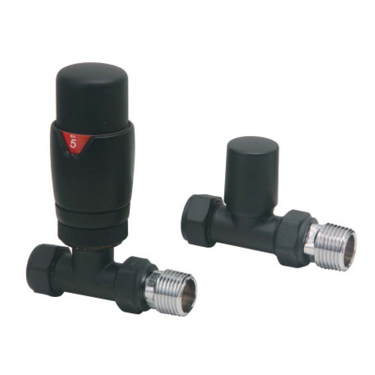Thermostatic Straight Valve Pair - Black