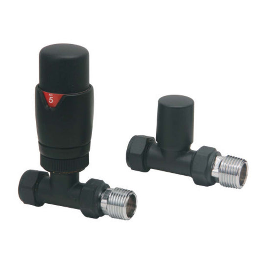 Thermostatic Straight Valve Pair - Black