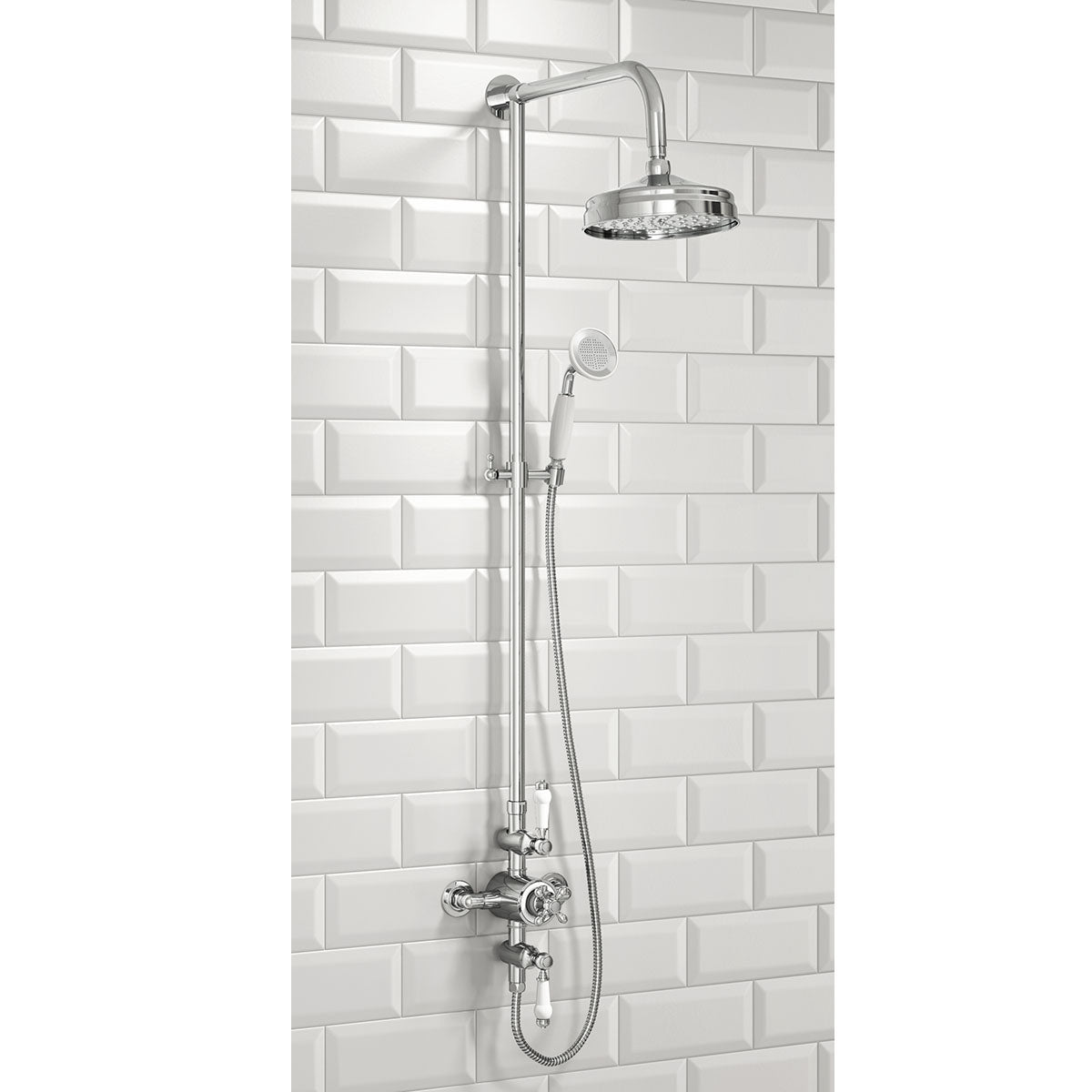 Emma Traditional Rainhead Rigid Riser Shower Mixer - Chrome