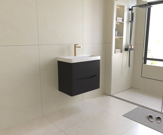Onda - 600mm 2 Drawer Wall Mounted Vanity Unit & Ceramic Basin