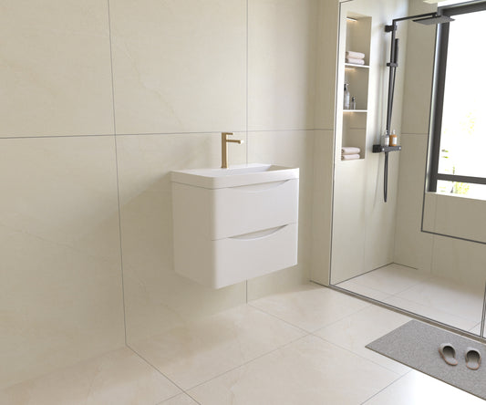 Onda - 600mm 2 Drawer Wall Mounted Vanity Unit & Ceramic Basin