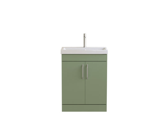 Tela - 600mm 2 Door Floorstanding Vanity Unit & Ceramic Basin Sage Green