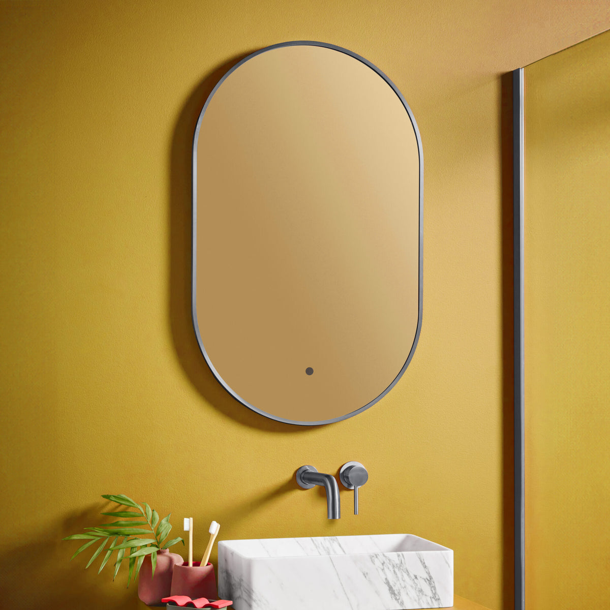 Toledo Oval Tablet LED Mirror - Gunmetal