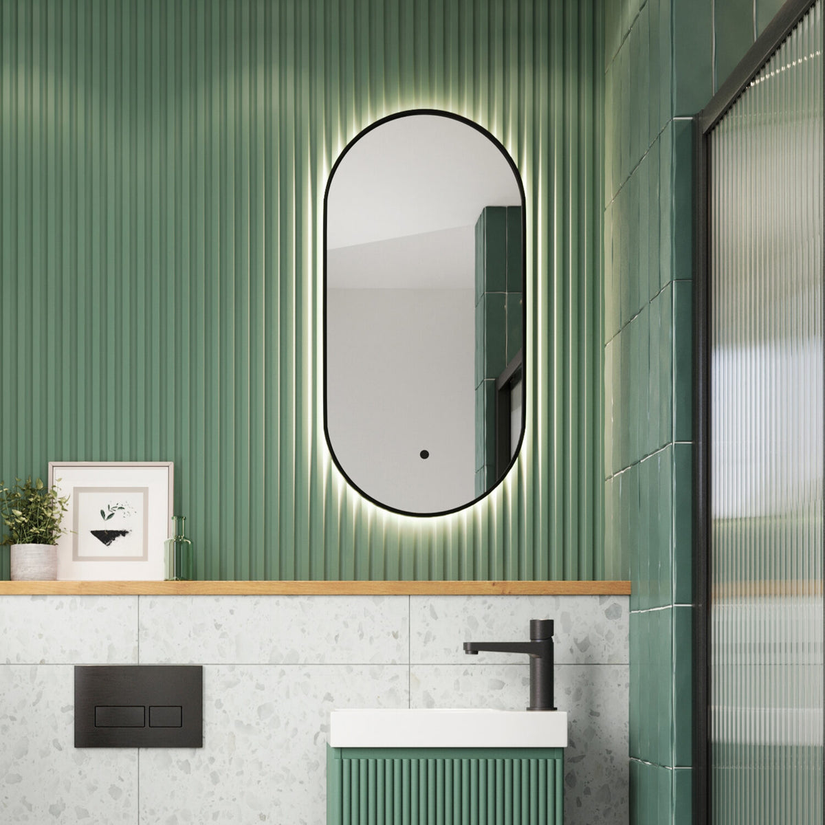 Toledo Oval Tablet LED Mirror - Matt Black