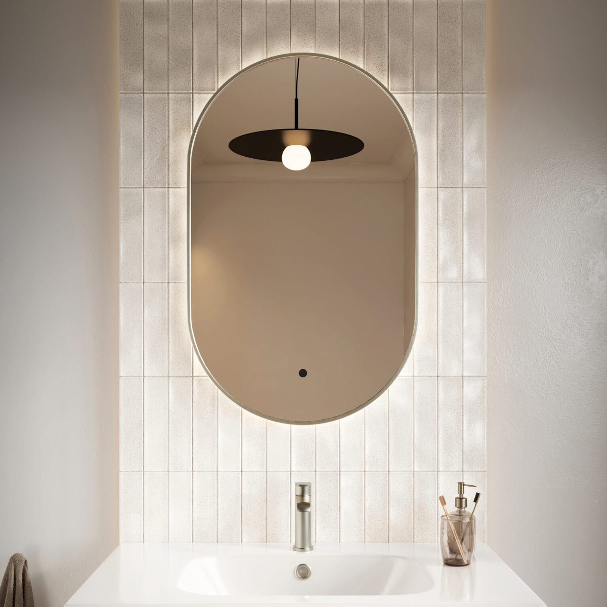 Toledo Oval Tablet LED Mirror - Brushed Nickel